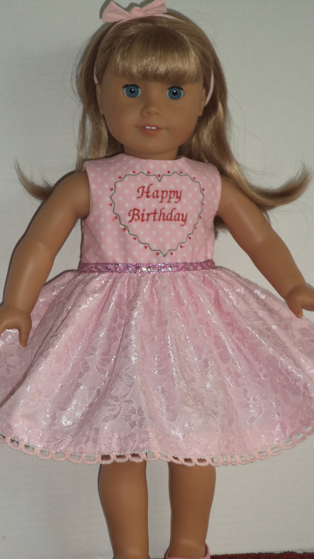 Birthday Dress, Embroidered Dress / Fits Like American Girl Doll Clothes / Party Dress 18 Inch