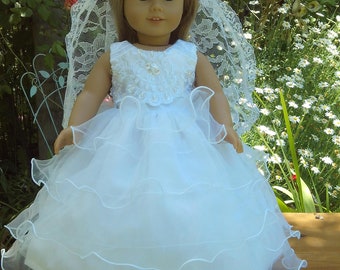 First Communion  Dress and Veil - Handmade clothes For 18'' dolls