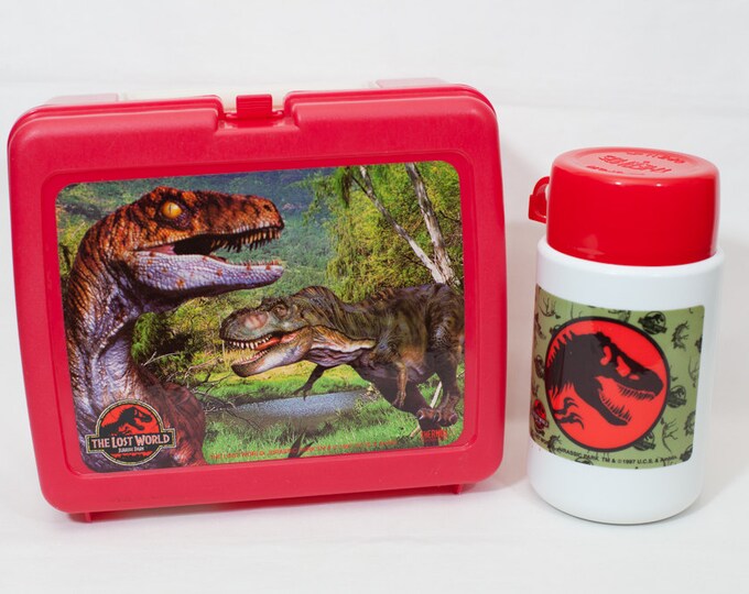 Vintage Jurassic Park Lunch Box and Thermos / Dinosaur Lunch Box / T