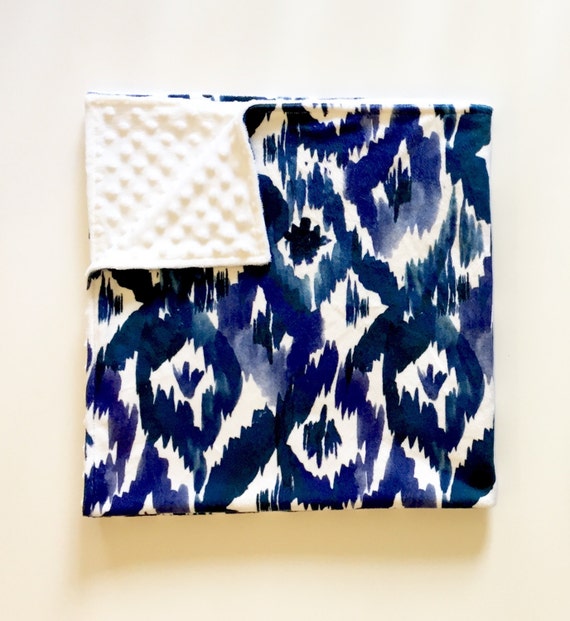 Indigo Ikat minky baby blanket navy blue cobalt white Etsy