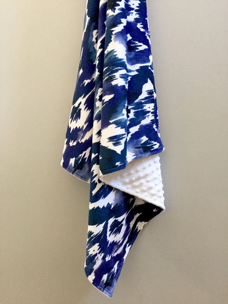 Indigo Ikat minky baby blanket navy blue cobalt white Etsy