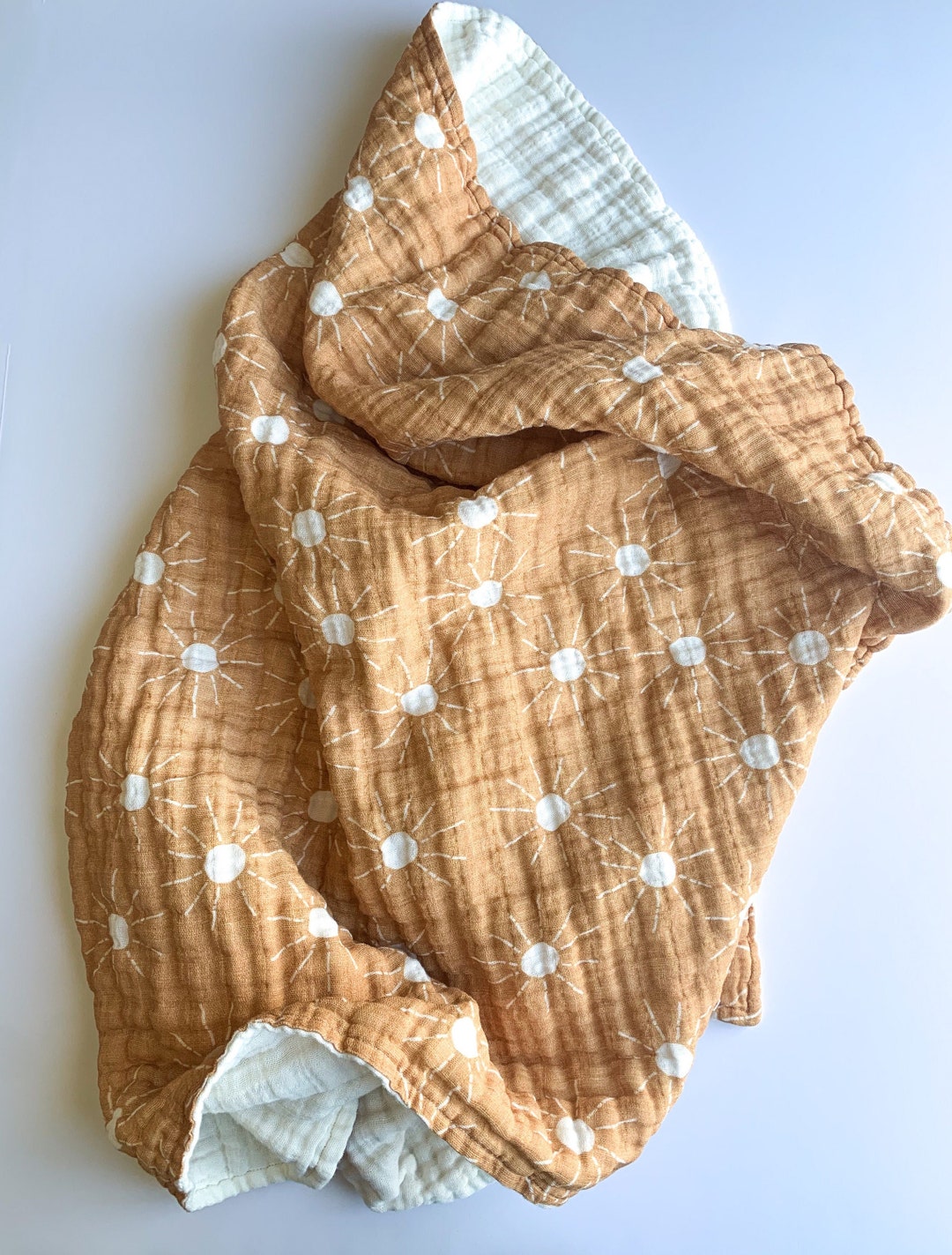 Gold Suns Muslin Quilt Baby Blanket Golden Mustard Etsy