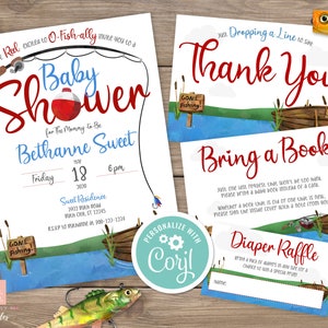 Pêche Baby Shower Invite-Boy, Carte de livre, Carte de remerciement, Carte de tombola de couches, Invitation de pêche pour bébé, Gone Fishing Baby Shower - Numérique