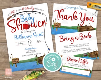 Fishing Baby Shower Invite-boy, Book Card, Thank You Card, Diaper Raffle  Card, Baby Fishing Invitation, Gone Fishing Baby Shower Digital 