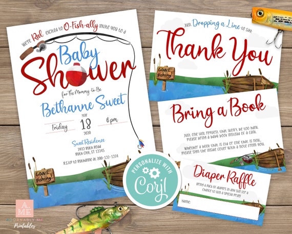 Fishing Baby Shower Invite-boy, Book Card, Thank You Card, Diaper Raffle  Card, Baby Fishing Invitation, Gone Fishing Baby Shower Digital -   Canada