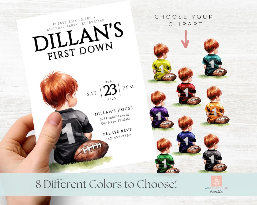 1st Birthday Invites Football Boy First Year Down Editable - Etsy
