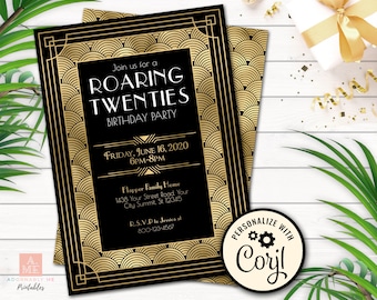 Goldene Zwanziger Jahre Einladung, Gatsby Einladung, Art Deco Einladung, Flapper Bridal Shower, Silvester einladen, Murder Mystery Invite ARD01