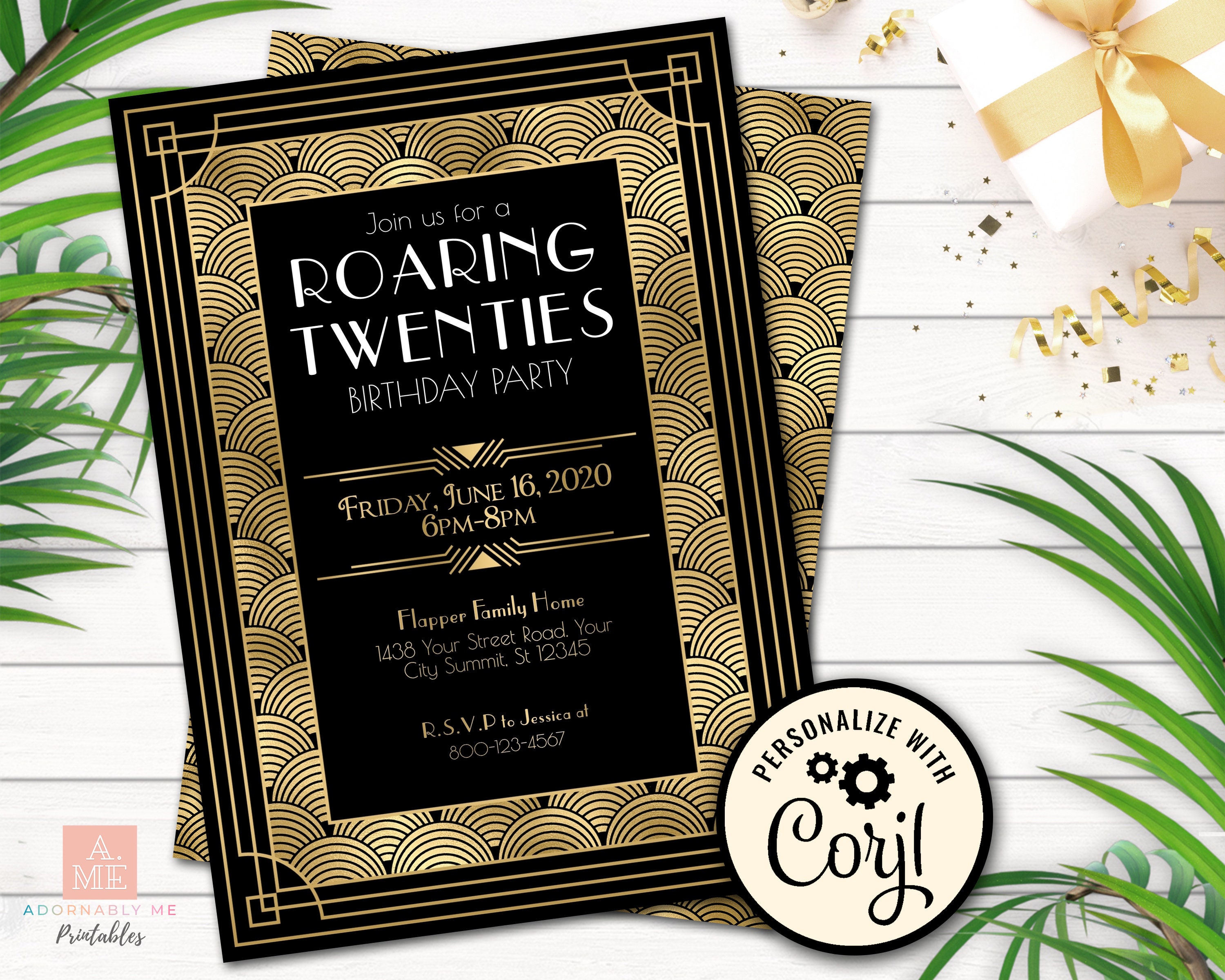 Roaring 20s Invitation and Decorations for Graduation, Great Gatsby De –  Iconica Design