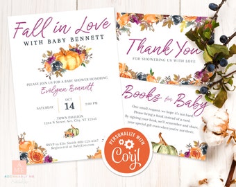 Fall In Love Baby Shower Invite Fall Baby Shower Invite Pumpkin Baby Shower Invite Autumn Floral Baby Shower Invite Printable Fall Baby