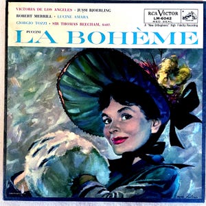 Opera LP box set: Puccini La Boheme with T. Beecham, V. de Los Angeles, J. Bjoerljng,, 2xLP, mono, libretto, RCA LM-6042, 1958