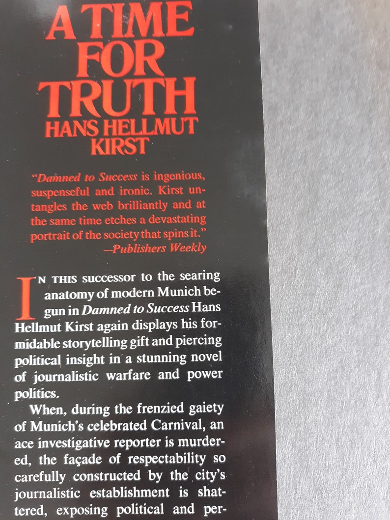 Vintage drama thriller: A Time For Truth by Hans Hellmut Kirst 1972, 1st American Edition, 1974 image 5