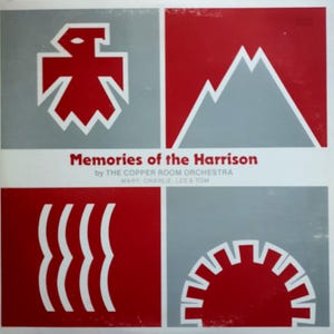 May include: Album cover with a red and grey geometric design. The top left square features a red bird-like shape. The text "Memories of the Harrison" is in the centre. The artist is The Copper Room Orchestra.