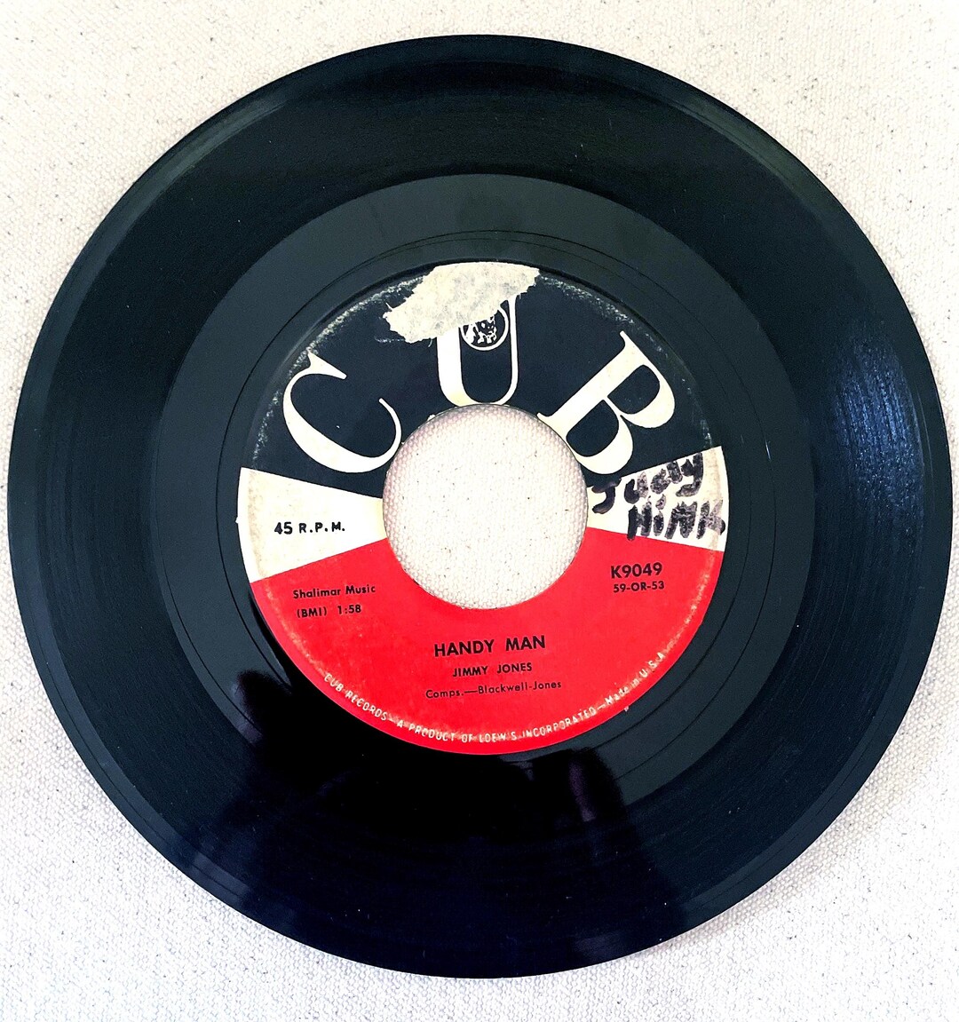 Jimmy Jones - Handy Man 45RPM Vinyl Record, 1959, Cub Records - Etsy