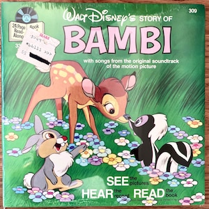 Livro e registro infantil: A história de Bambi de Walt Disney, selado, Disney 309, 1977