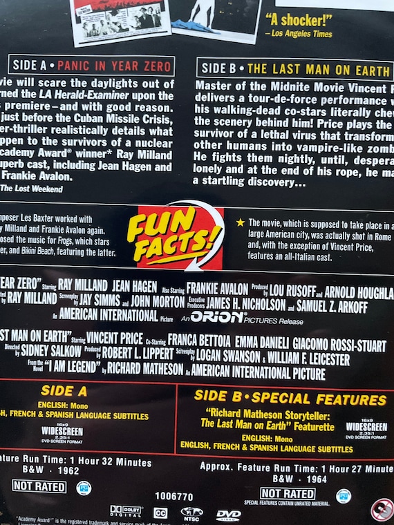 Vintage Scifi Horror DVD: Ray Milland, Vincent Price Double