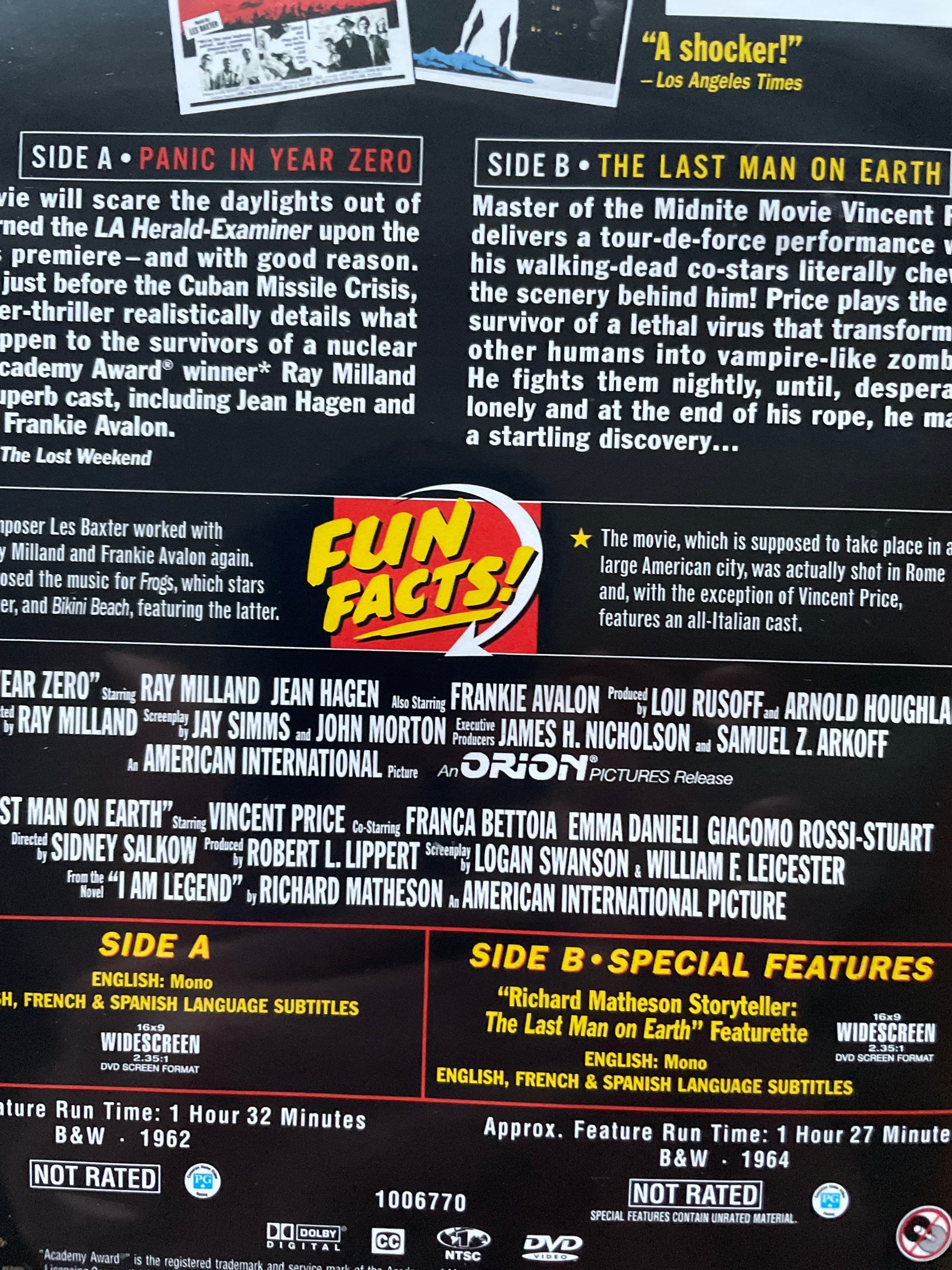 Vintage Scifi Horror DVD: Ray Milland, Vincent Price Double