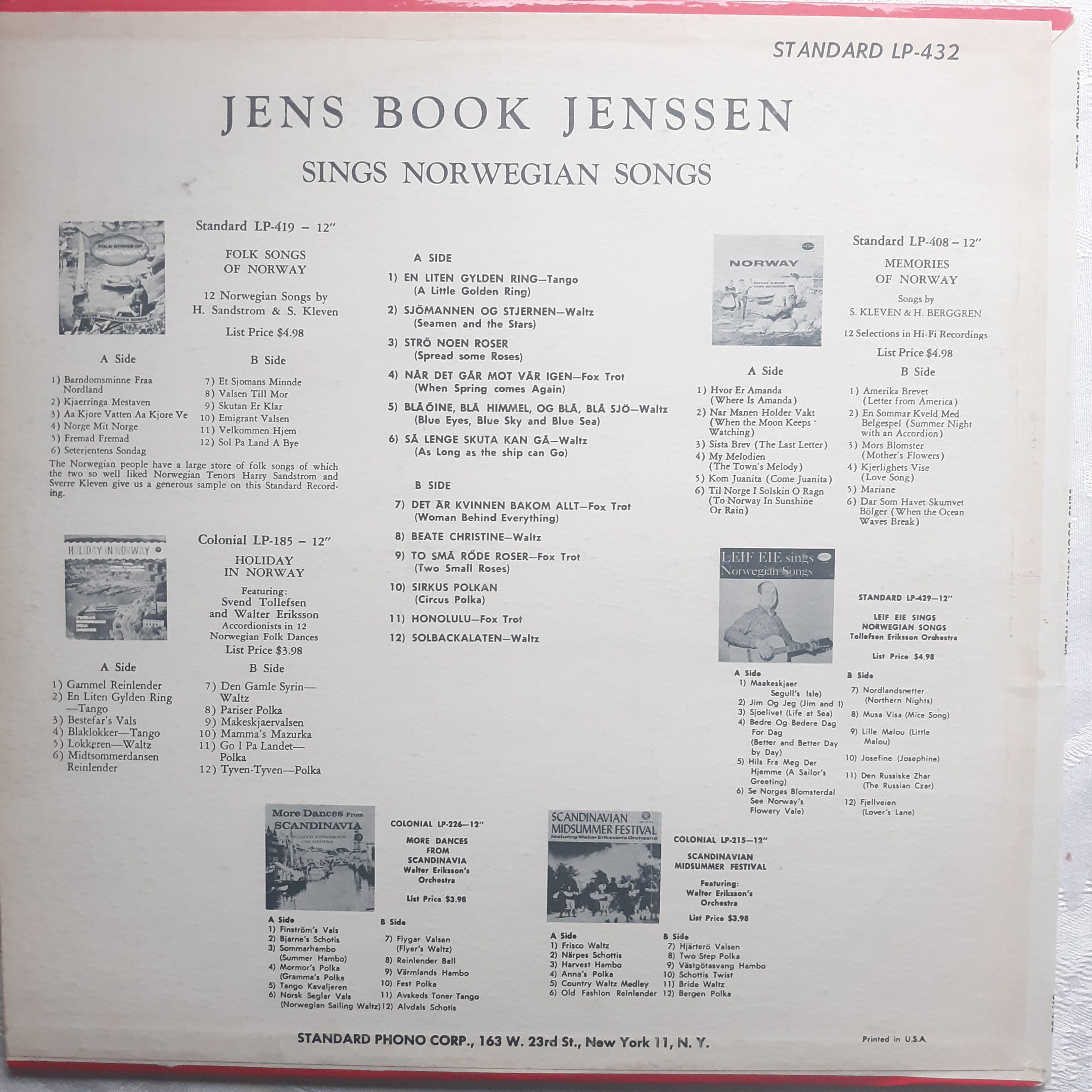 fisk sensor Nat Vintage World LP: Jens Book Jenssen Sings Norwegian Songs - Etsy