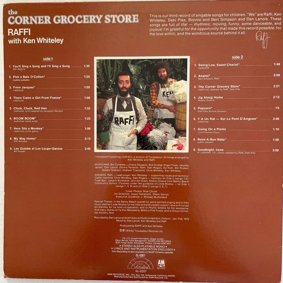 Vintage Children's LP: the Corner Grocery Store by Raffi, Lyrics