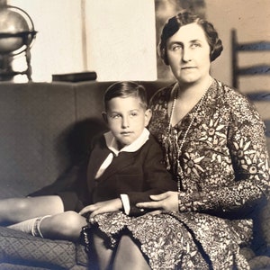 Vintage Found Photo: Large Professional 7.5”W x 5.75”H, boy and grandmother, circa 1920s