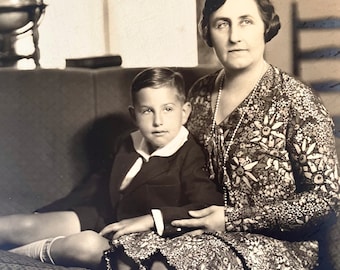 Vintage Found Photo: Large Professional 7.5”W x 5.75”H, boy and grandmother, circa 1920s