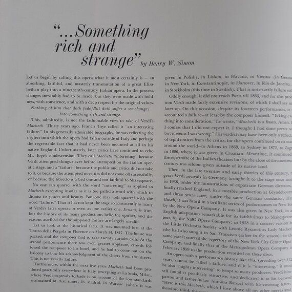Vintage Verdi Macbeth Opera 2XLP Box Set: Metropolitan Opera, 1959