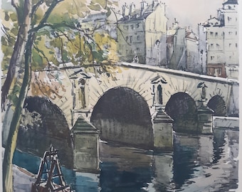 Vintage watercolor painting: Paris  scene by Sigmi(?), c. 1960&#39;s
