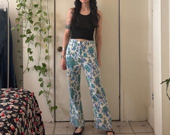 1960s high waisted floral corduroy flares