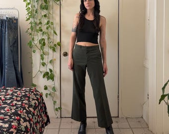 1970s high waisted forest green work pants