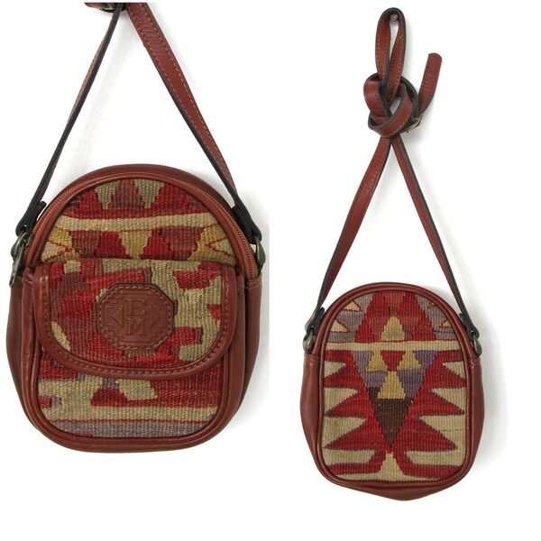 Vintage Turkish kilim and leather purse
