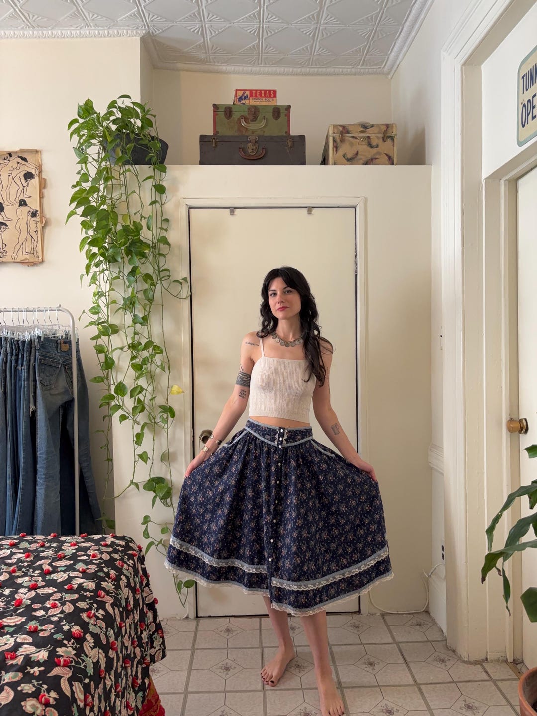 1970s GUNNE SAX Navy Floral Button Front Skirt - Etsy