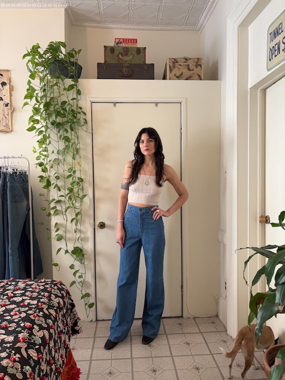 1970s high waisted wide leg denim trousers - image 2