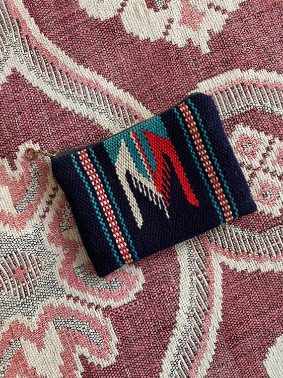 1940s 50s Handwoven Navy CHIMAYO Coin Purse Zip Clutch