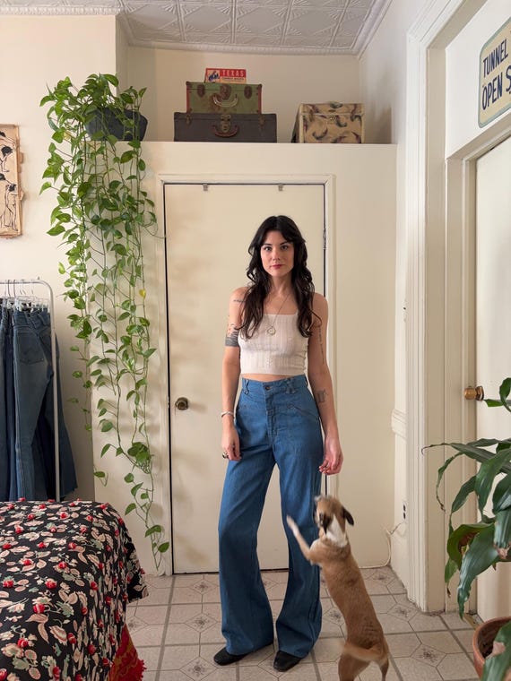 1970s high waisted wide leg denim trousers - image 3