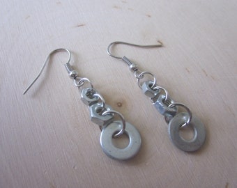 Hardware Washer Earrings-/ Recycled / Hardware / Industrial / Fashion  / Womens / Gift