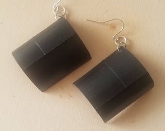 Bike Tube Square Earrings-/ Upcycled / Recycled Bike Tire Parts / Vegan Leather / Black, Modern Geometric / Eco-Friendly / Gift