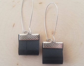 Bike Tube Black Earrings-/ Upcycled / Recycled Bike Tire Parts / Vegan Leather / Black, Modern Geometric / Eco-Friendly / Gift