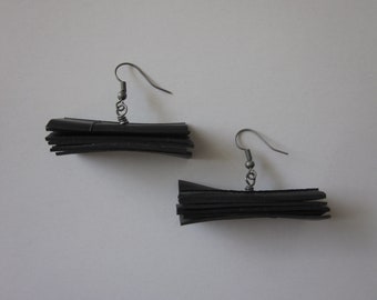 Bike Tube Normal Stacked Earrings-/ Upcycled / Recycled Bike Tire Parts / Vegan Leather / Black, Modern Geometric / Eco-Friendly / Gift