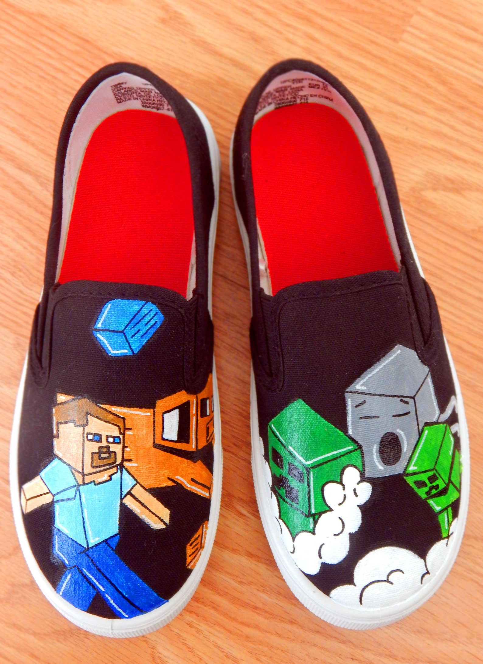 Hand Painted Vans Minecraft Steve And Creeper Mining | Etsy