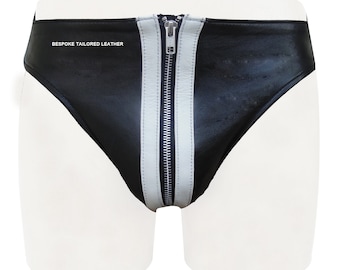 Leather Jockstrap With White Colour Stripes in the middle with Zip Custom Made to Order JO-085