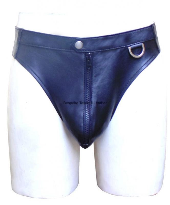 Image of Leather Jockstrap With Front Zipper & D Ring Only Custom Made To Order Btln015