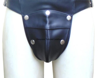 Men's Leather Jocks Strap  in Black With Studs Detachable Pouch & Adjustable Buckle JO-021