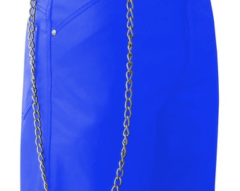 MEN'S Real  Leather Combat Shorts in Royal Blue-  Custom Made To Order SO-206