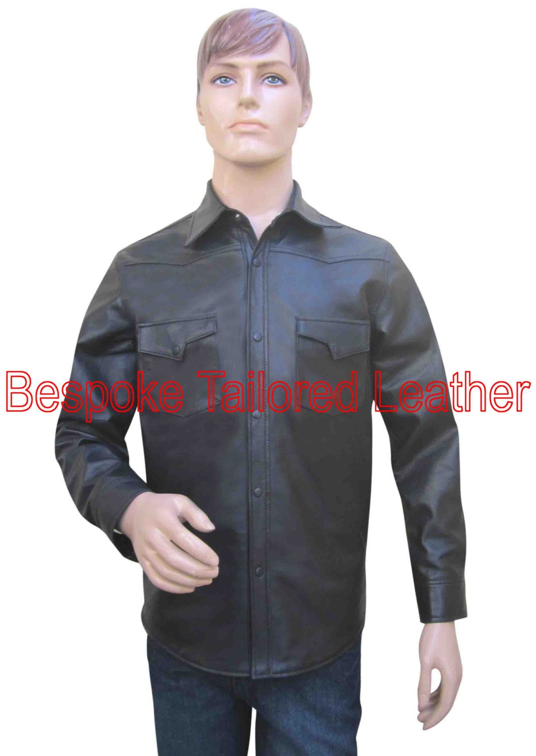 Image of Leather Shirt With Two Front Pockets - Sheep Nappa Custom Made To Order Bsh008
