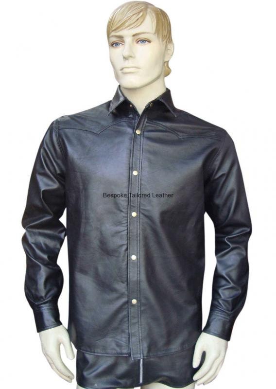 Image of Leather Long Sleeve Shirt - Sheep Nappa Custom Made To Order Bsh202A