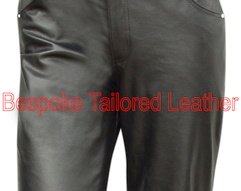 Men's Leather Trousers in Black with Side Pockets (Custom Made to Order)