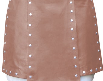 Men's Real Leather Gladiator Kilt With Stud Work Custom Made Order  BKIN002 in TAN BROWN