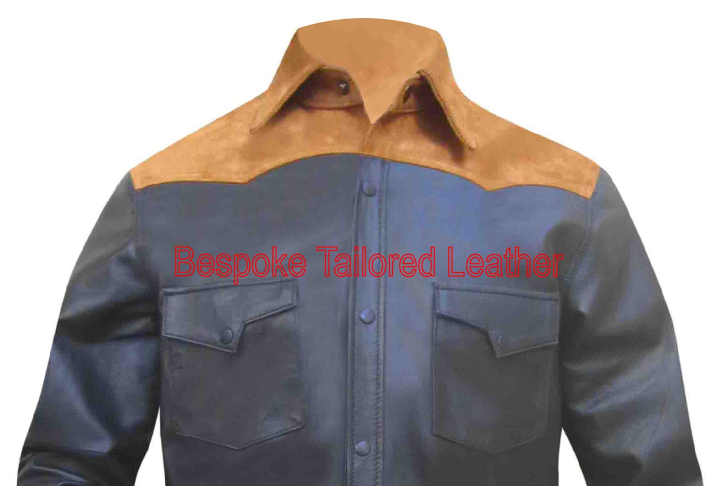 Image of Black Leather Shirt With Suede Tone - Custom Made To Order Bsh009