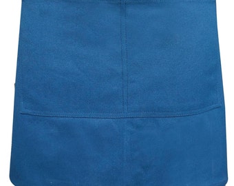 Unisex Raw Short  Canvas Waist Apron in TEAL With Pocket & Removable  Waist Strap's