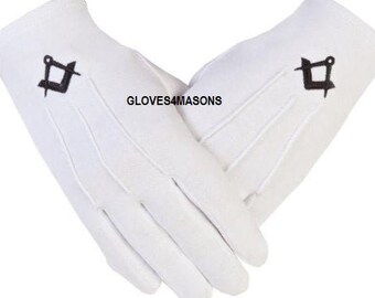 Freemasons Masonic Cotton Gloves with S-2 Black S&C