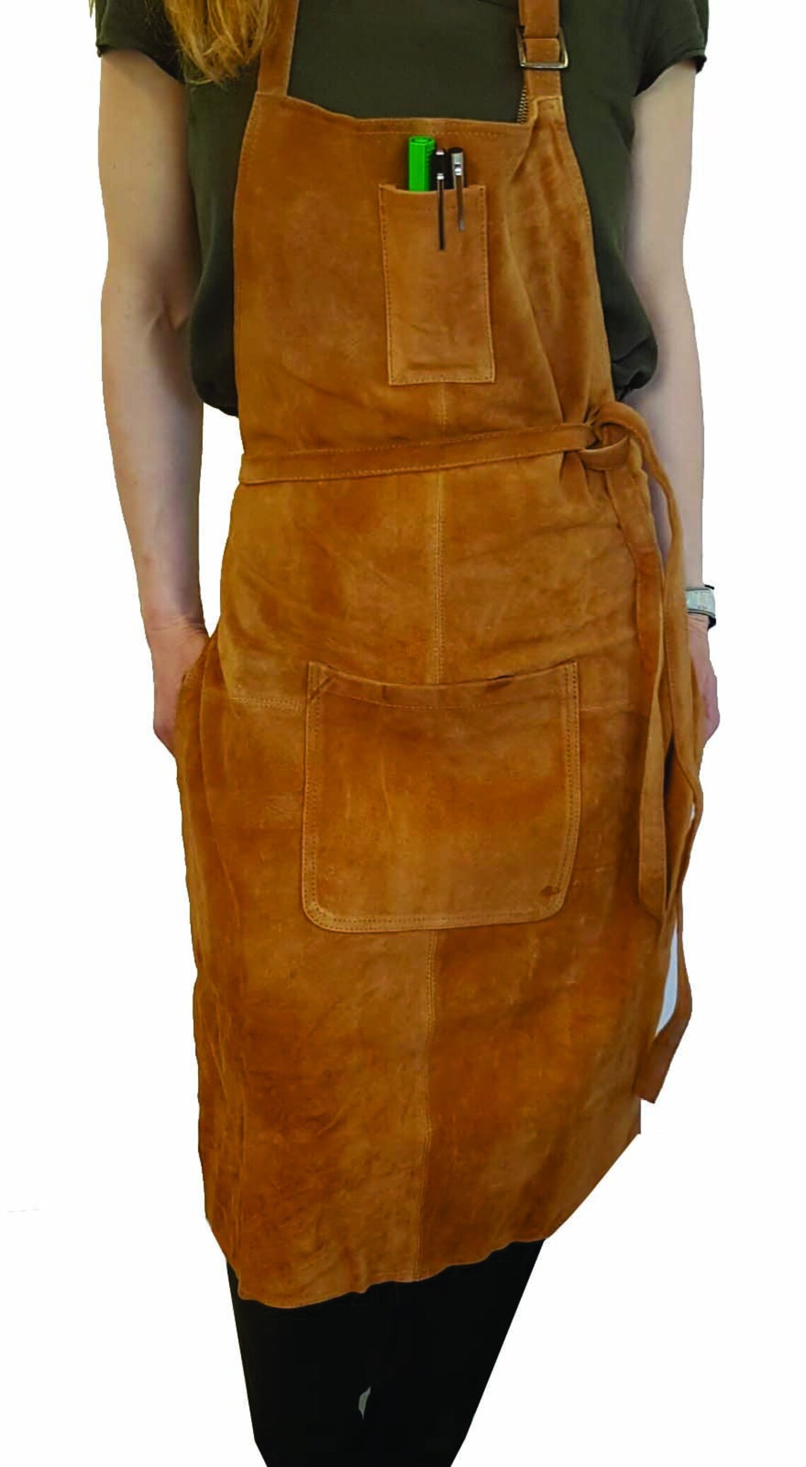 Suede Leather Apron With Pen Pocket Made to Order BAP012 Etsy